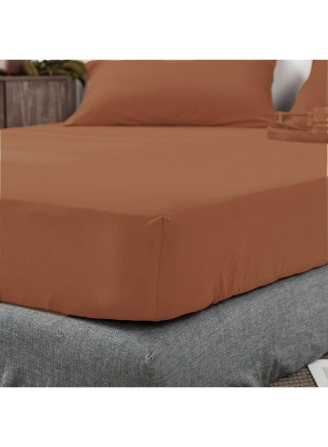 DONEUS Jersey Knit Cotton Fitted Sheet 3 Piece - Ultra Soft, Wrinkle Free and Breathable, 15 Inches Deep Pocket Elastic Sheets with 2 Pillowcases, Solid Burnt Orange Queen - Image 3